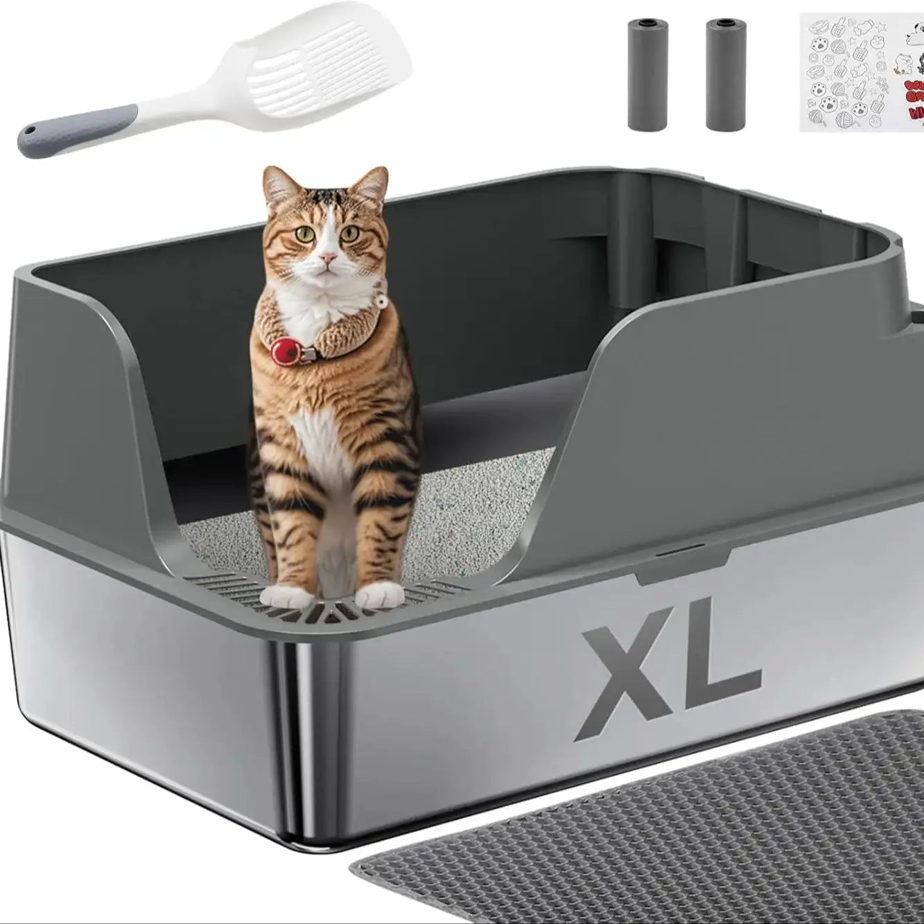 Extra Large Stainless Steel Cat Litter Box Splashproof