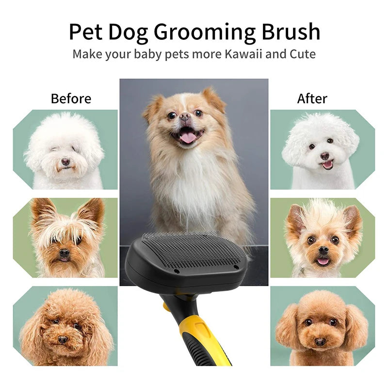 Self-Cleaning Pet Grooming Brush with Anti-Slip Handle