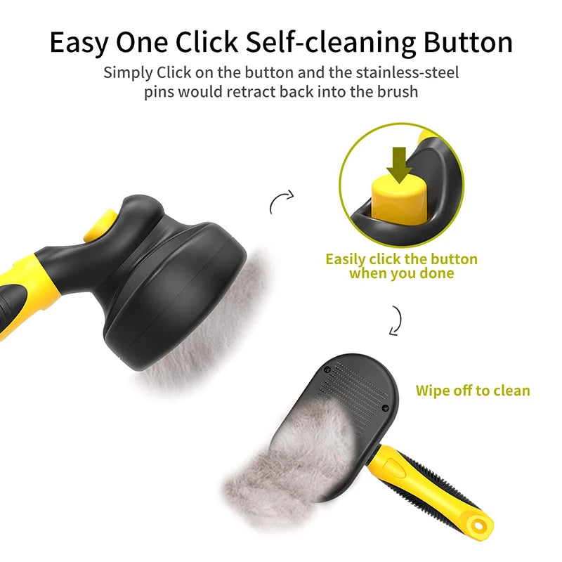 Self-Cleaning Pet Grooming Brush with Anti-Slip Handle