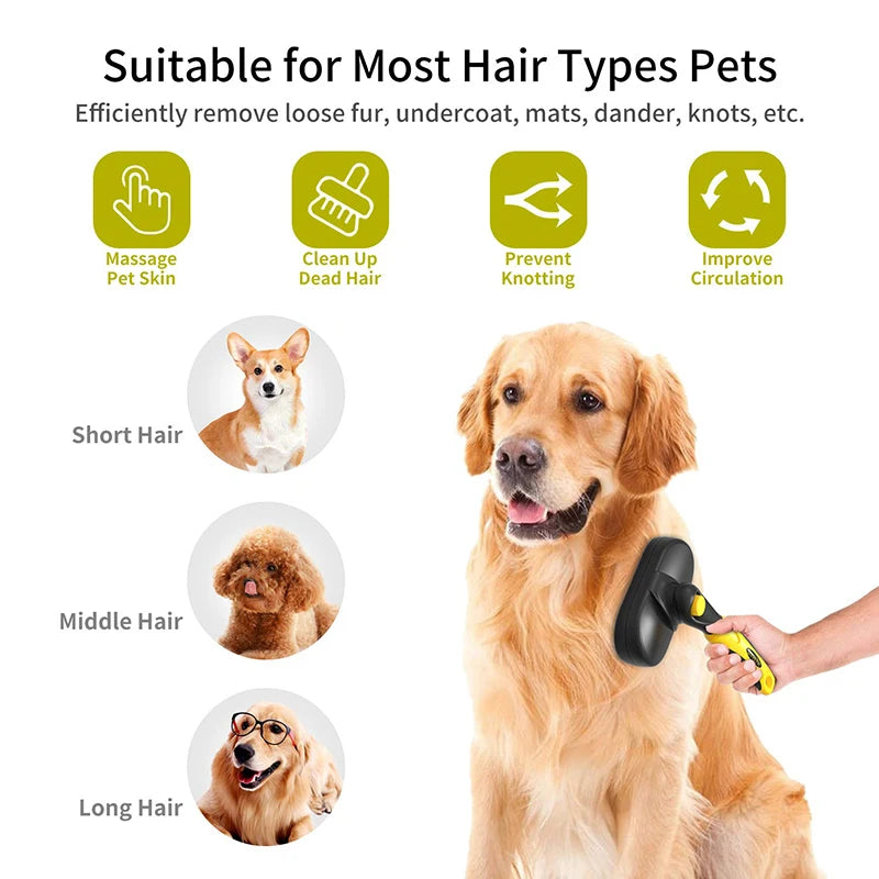Self-Cleaning Pet Grooming Brush with Anti-Slip Handle