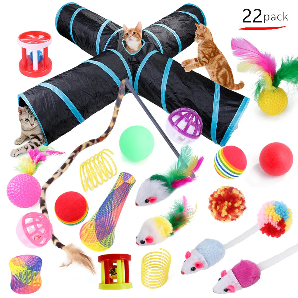 22-Pack Interactive Cat Toy Set with Tunnel Balls