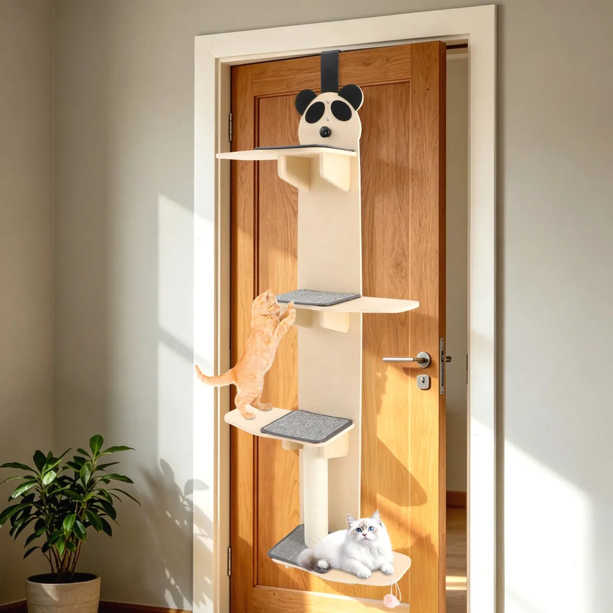 67-Inch Door Hanging Cat Tree with Four Tiers