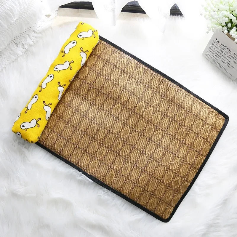 Cat Natural Cooling Mat Summer Pet Self Cooling Pad Cat Bed Mat For Dogs Indoor Rattan Weave Mat Sleeping Cat Bed