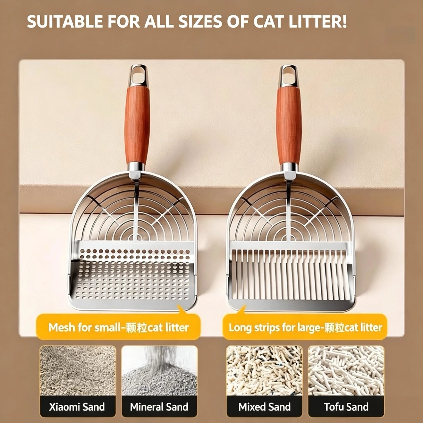 Stainless Steel Cat Litter Shovel with Long Handle
