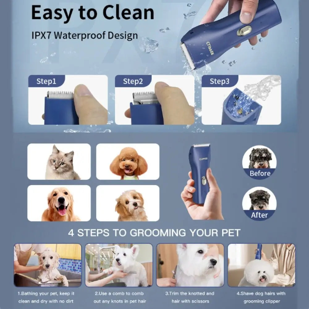 Professional Silent USB Rechargeable Waterproof Pet Hair Clippers