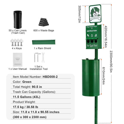 Dog Waste Station with Bag Dispenser System