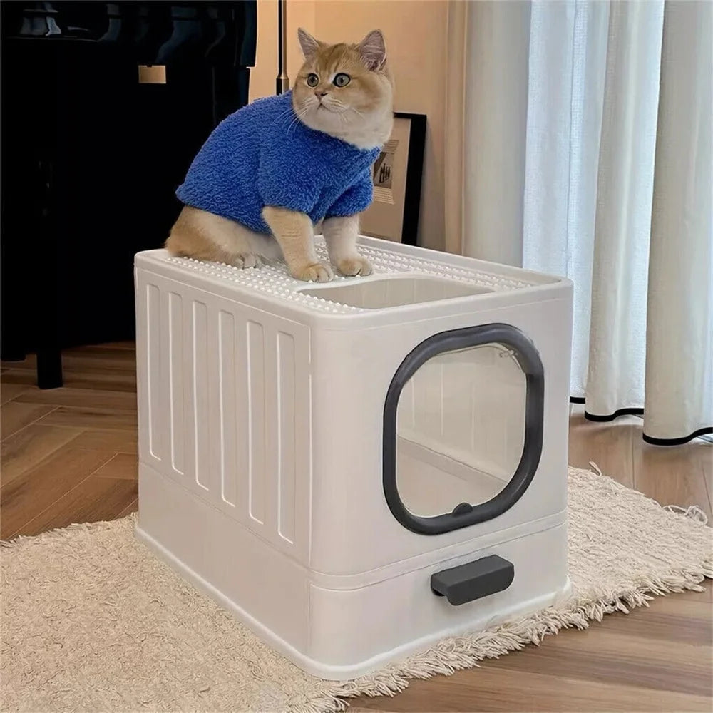 Large Enclosed Cat Litter Box with Drawer Scoop