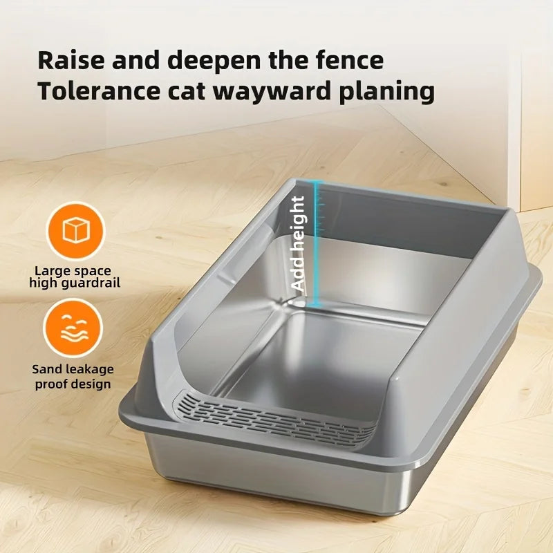 Stainless Steel Semi-Enclosed Cat Litter Box with Lid