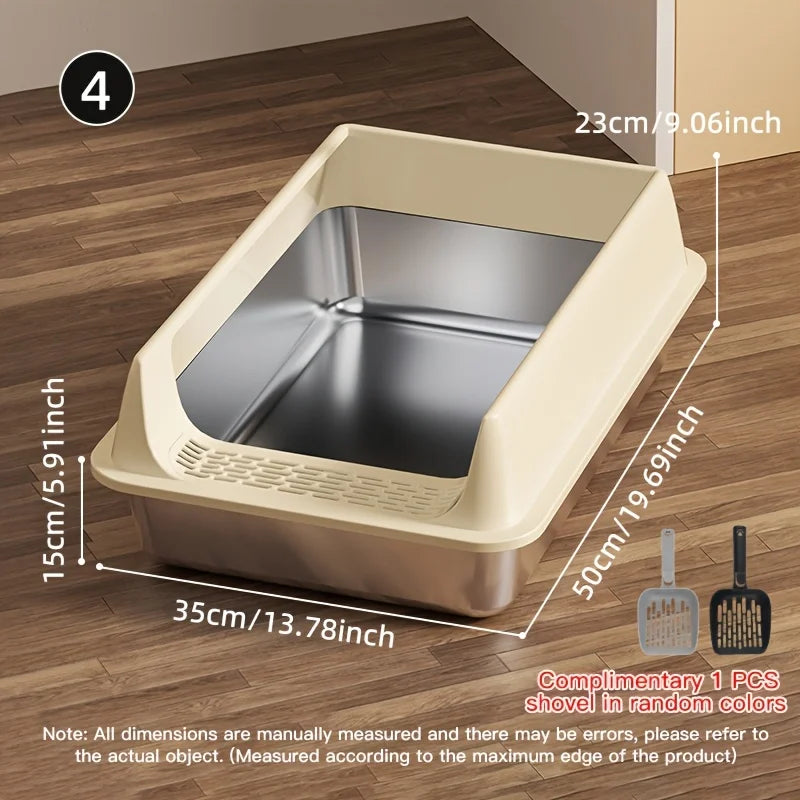 Stainless Steel Semi-Enclosed Cat Litter Box with Lid