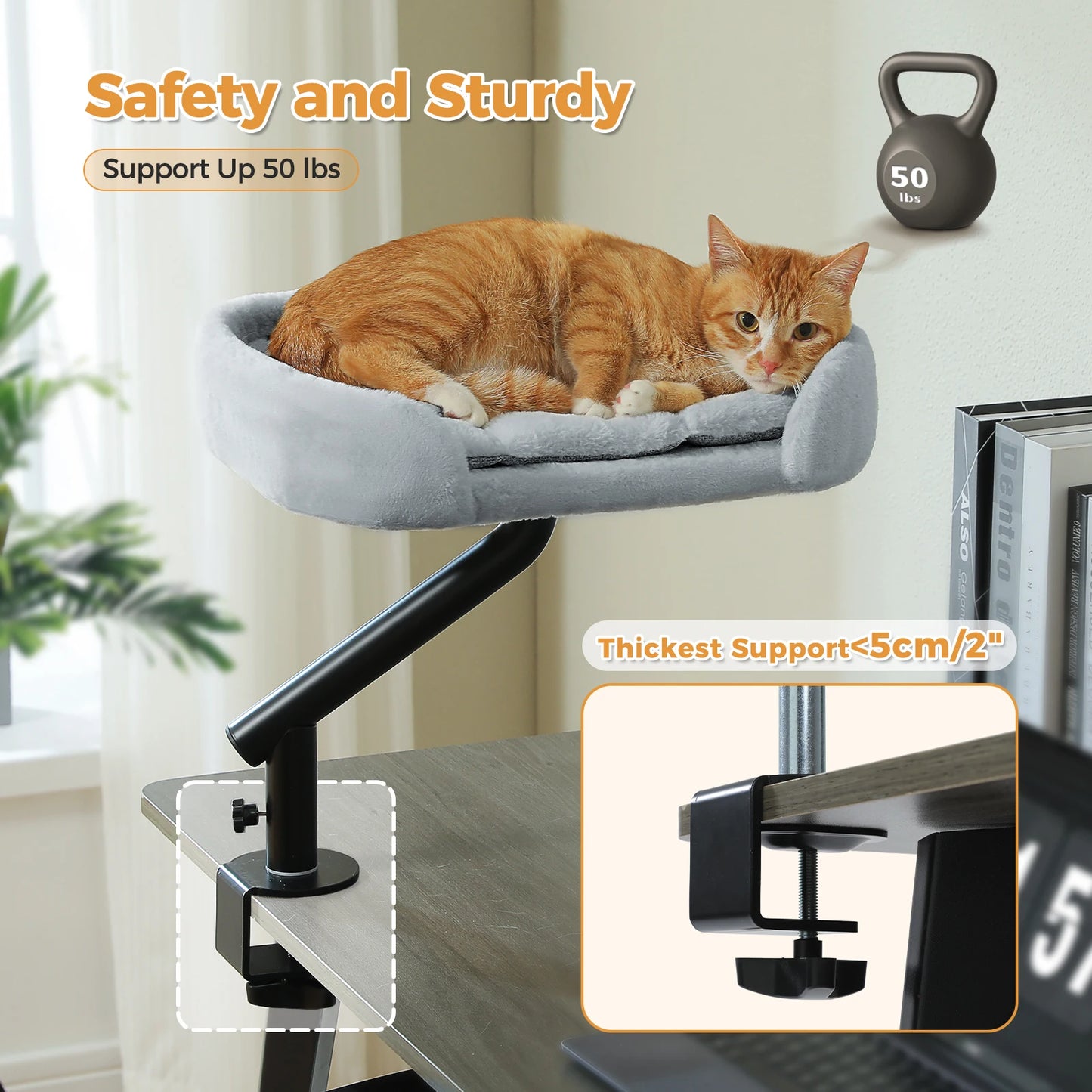 360° Rotatable Cat Desk Bed with Adjustable Stand