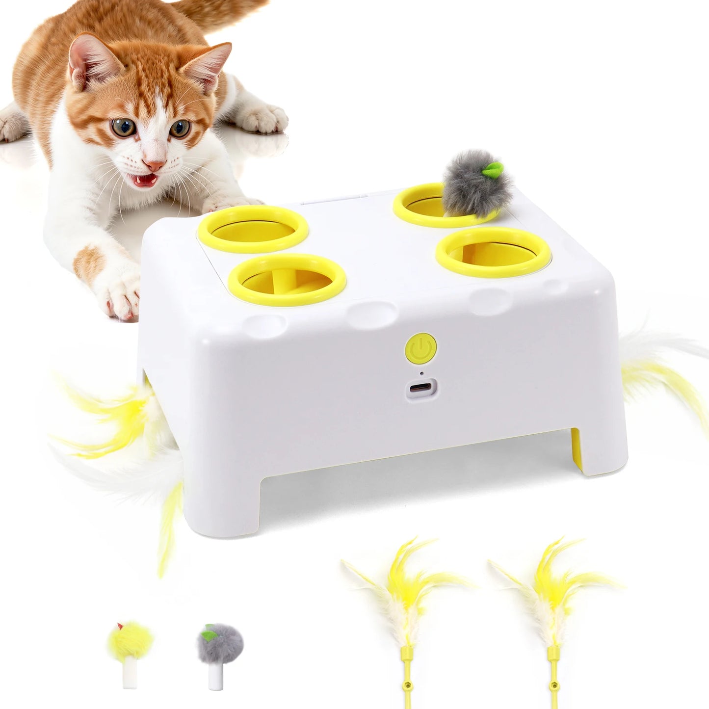 3-Mode Rechargeable Interactive Cat Toy with Feathers
