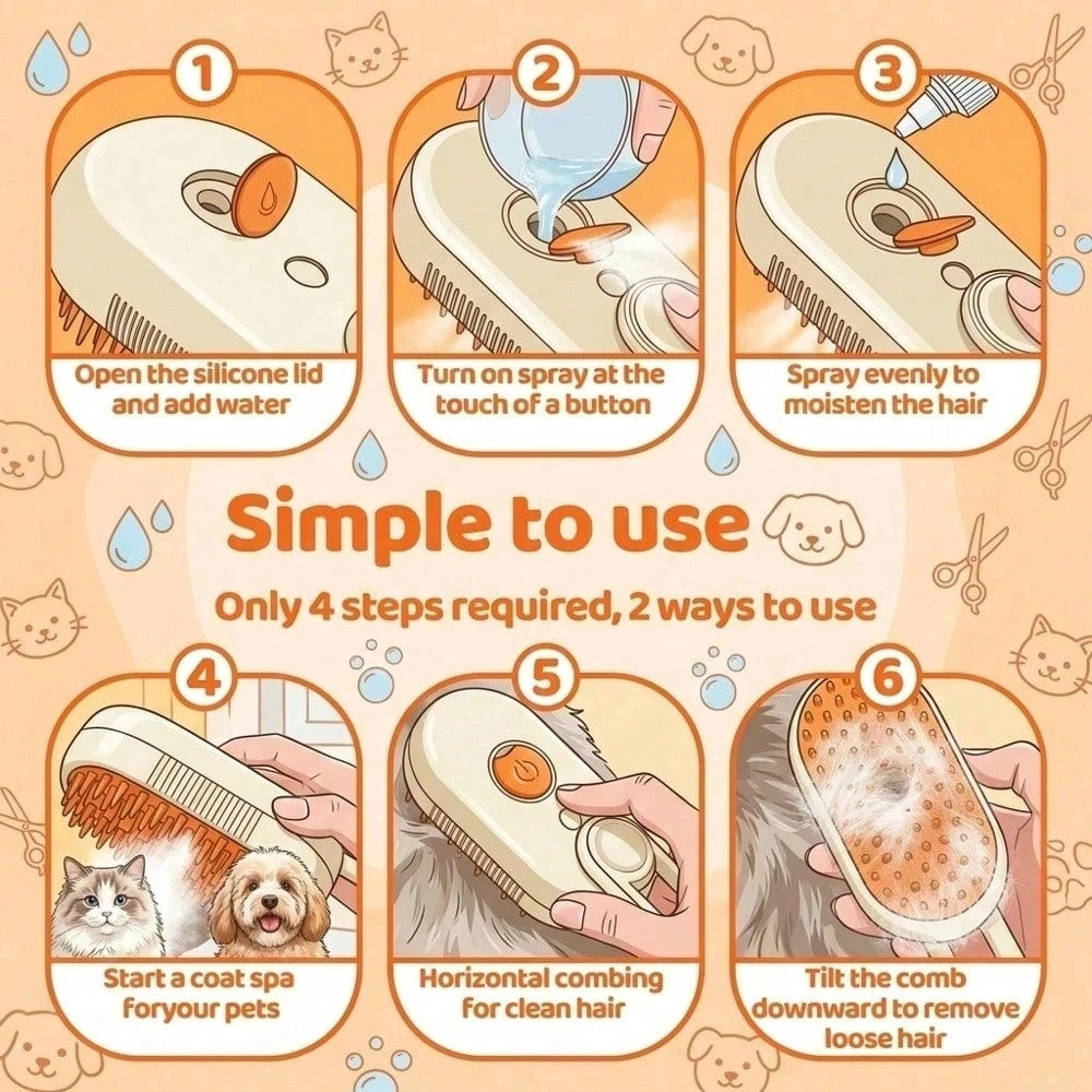 Electric Pet Spray Comb with Hair Removal Massage Brush