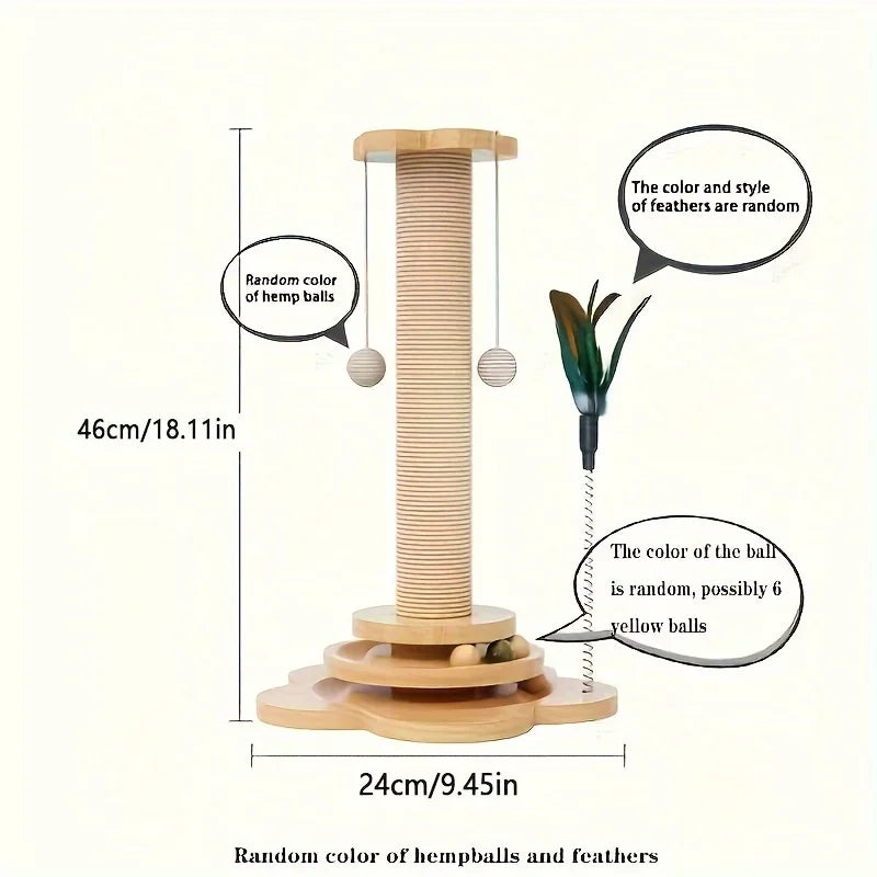 Solid Wood Cat Turntable Scratching Post with Teaser