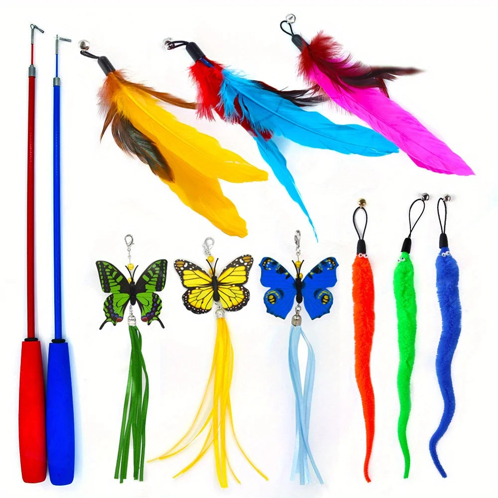 11-Pack Interactive Feather Bell Cat Teaser Toys