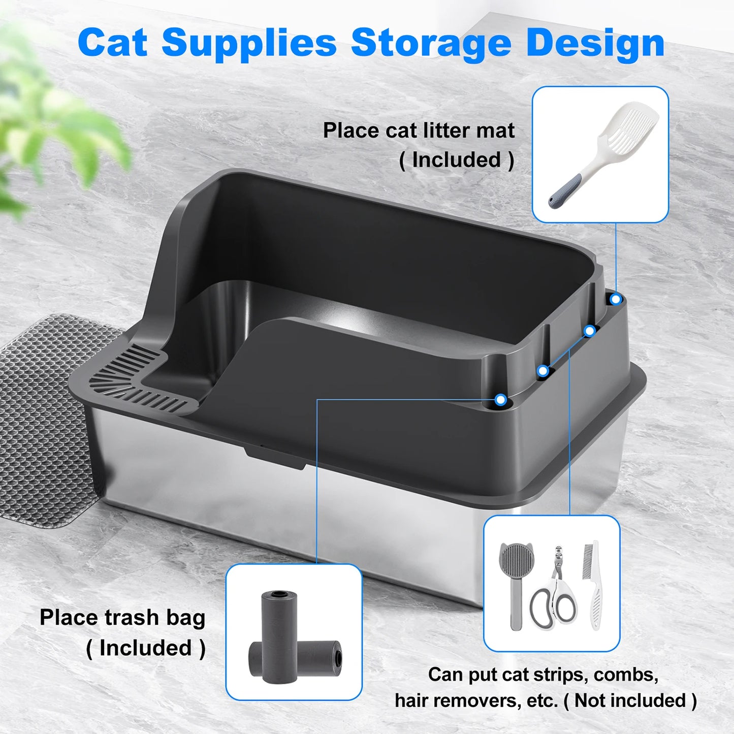 Extra Large Stainless Steel Cat Litter Box Splashproof