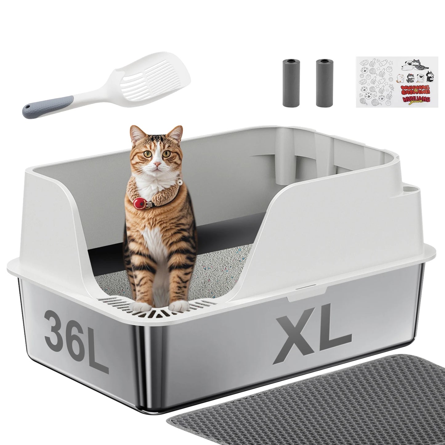 Extra Large Stainless Steel Cat Litter Box Splashproof