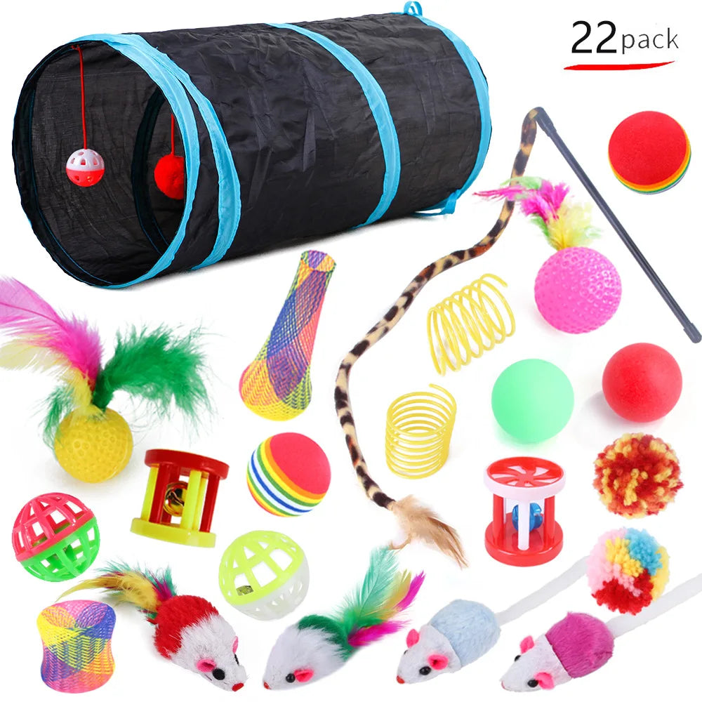 22-Pack Interactive Cat Toy Set with Tunnel Balls