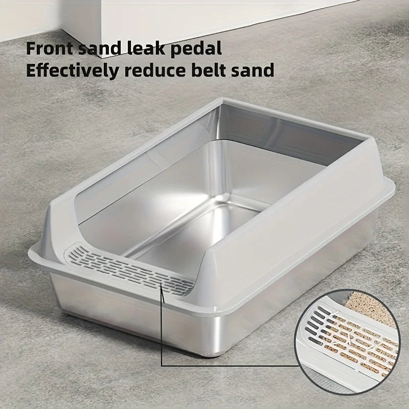 Stainless Steel Semi-Enclosed Cat Litter Box with Lid