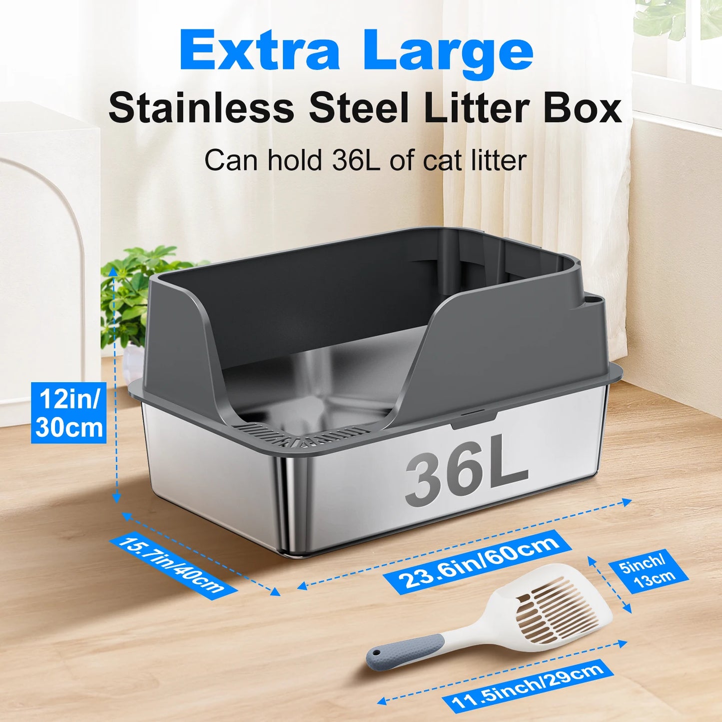 Extra Large Stainless Steel Cat Litter Box Splashproof