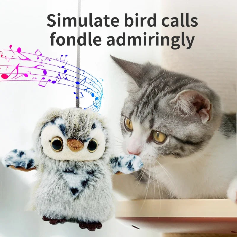 Realistic Owl Sound Cat Toy with Fluttering Wings