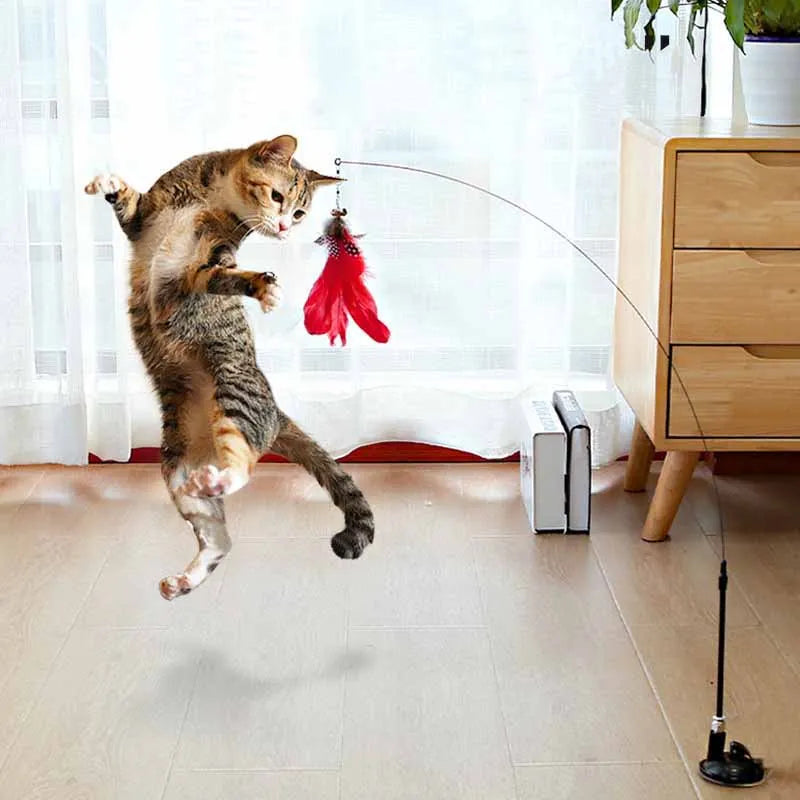 Colorful Feather Bell Sucker Cat Teaser Wand Toy