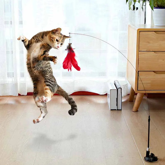 Colorful Feather Bell Sucker Cat Teaser Wand Toy