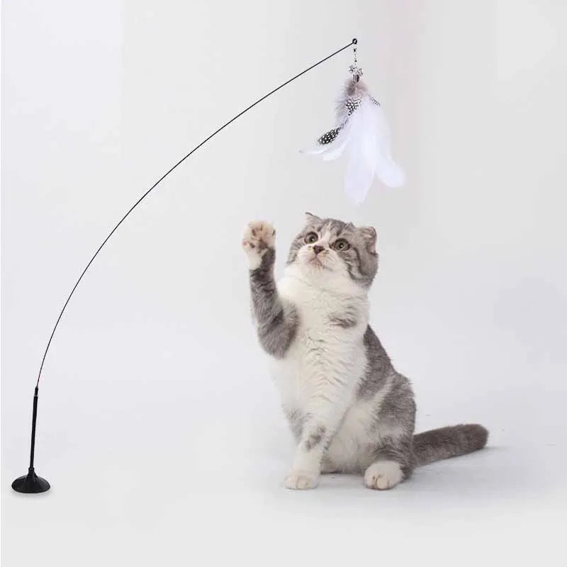 Colorful Feather Bell Sucker Cat Teaser Wand Toy