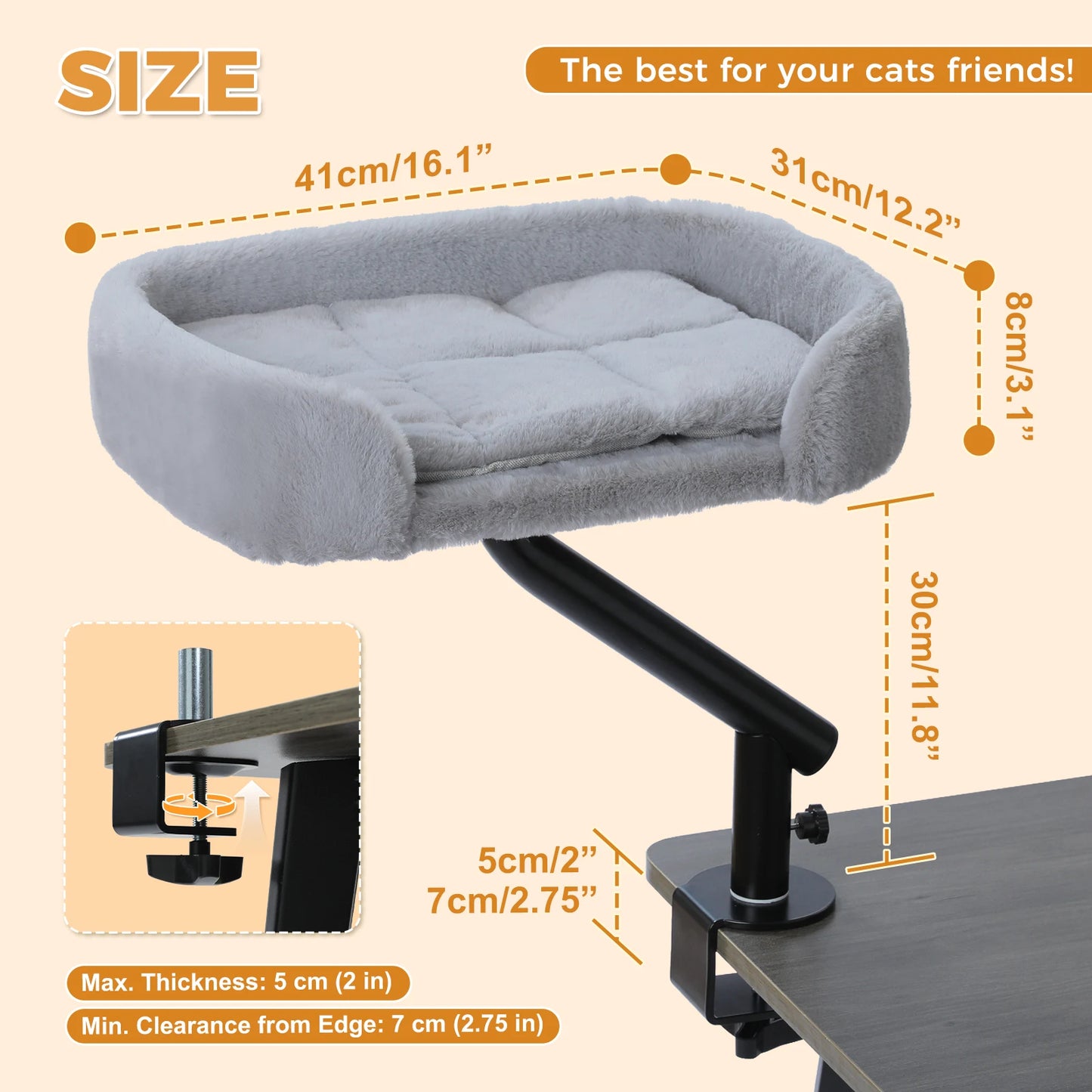 360° Rotatable Cat Desk Bed with Adjustable Stand
