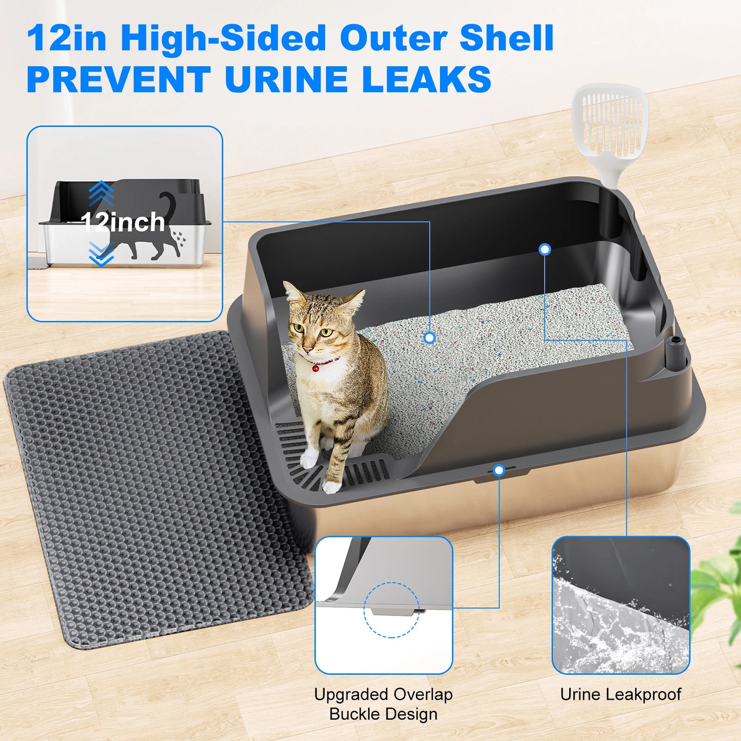 Extra Large Stainless Steel Cat Litter Box Splashproof