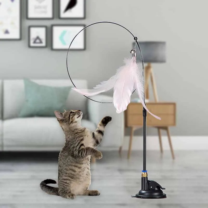 Colorful Feather Bell Sucker Cat Teaser Wand Toy
