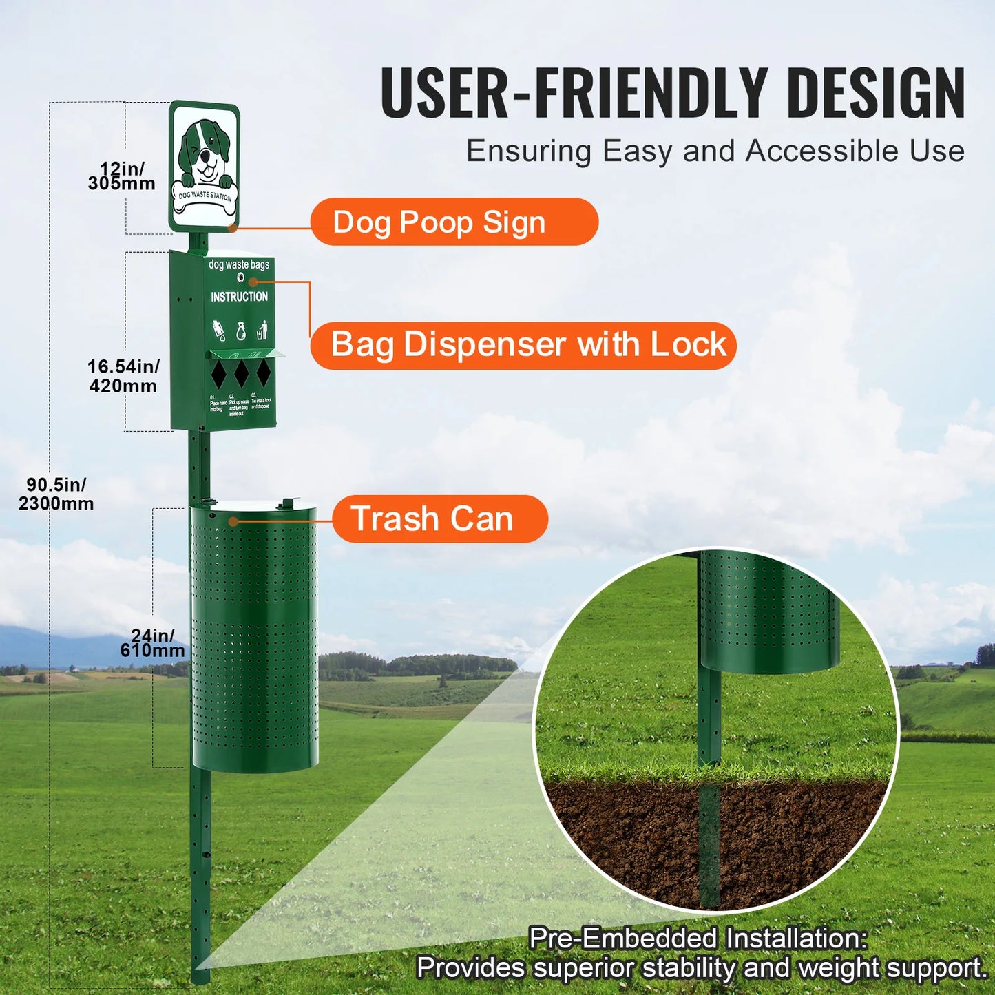 Dog Waste Station with Bag Dispenser System