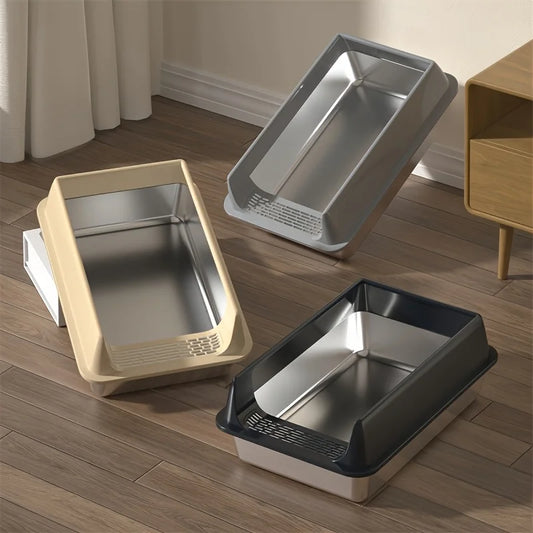 Stainless Steel Semi-Enclosed Cat Litter Box with Lid