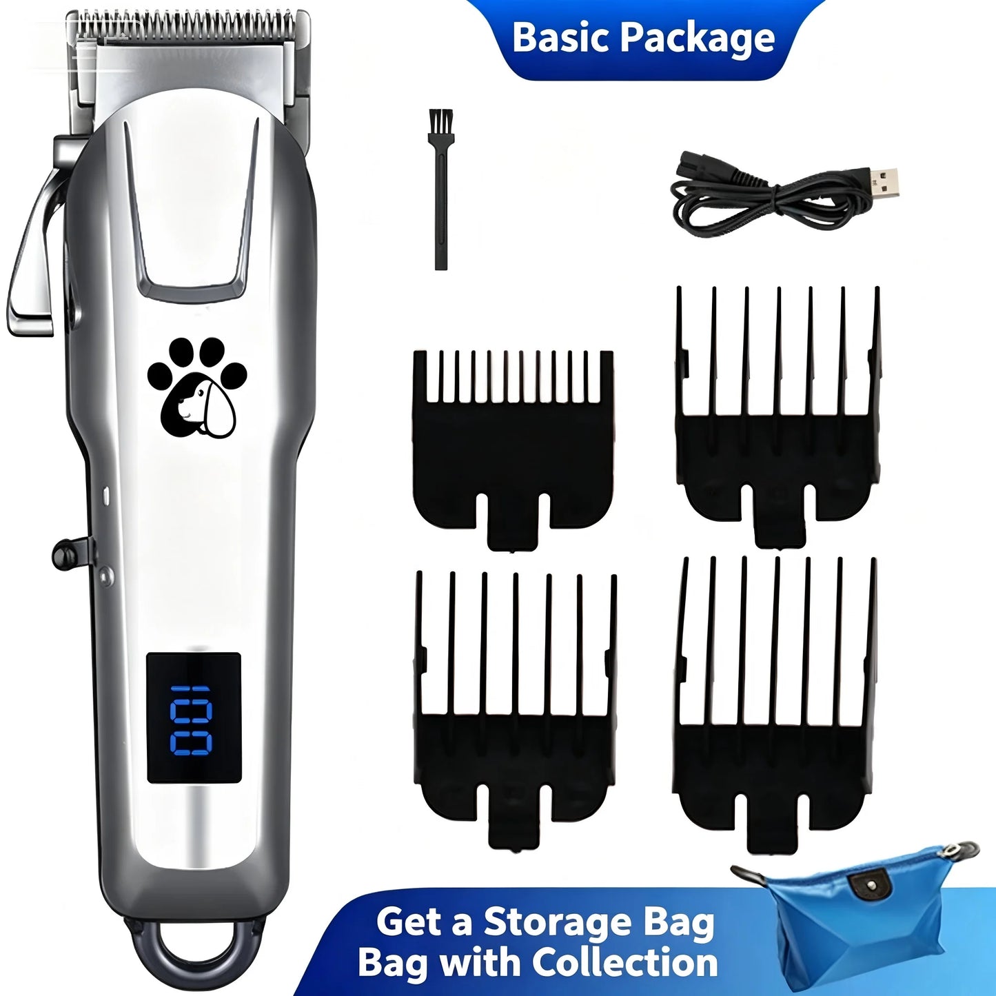 Pet Hair Clipper with LED Display Grooming Trimmer