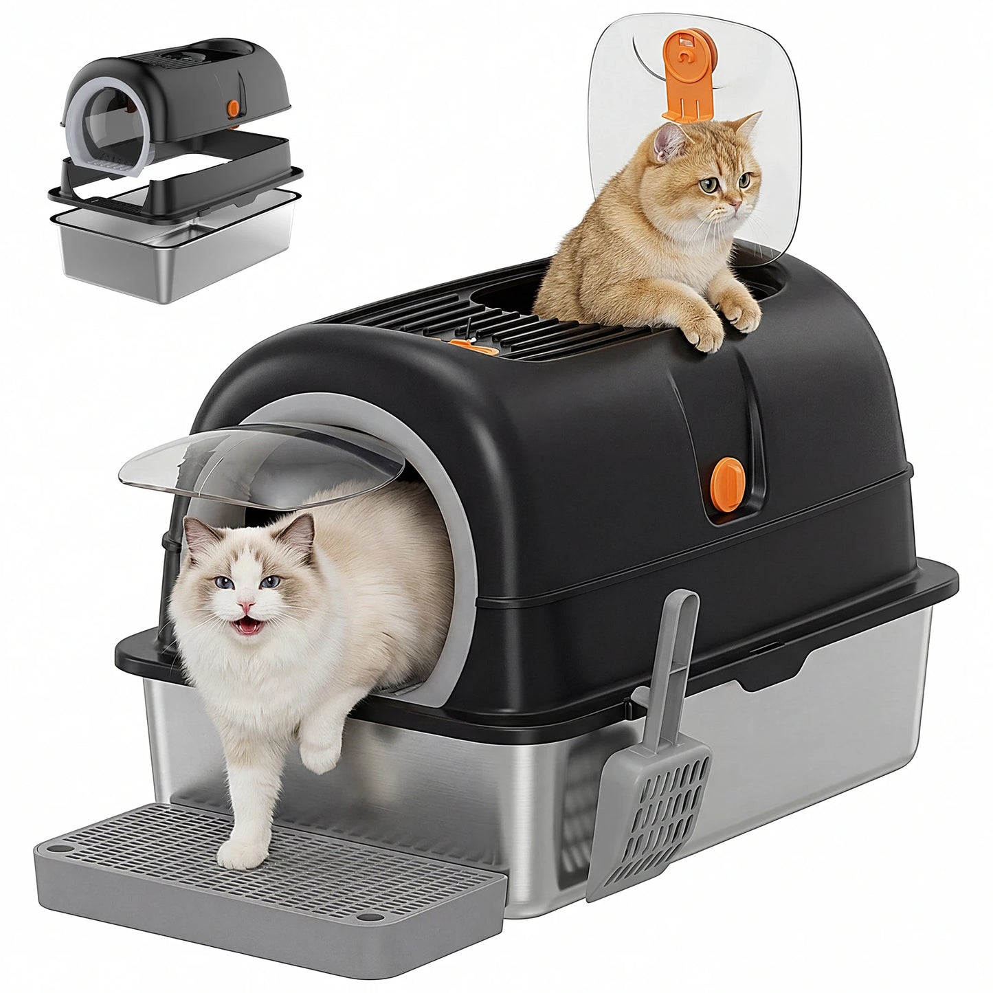 24-Inch Stainless Steel Enclosed Cat Litter Box Set