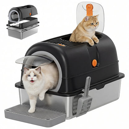 24-Inch Stainless Steel Enclosed Cat Litter Box Set