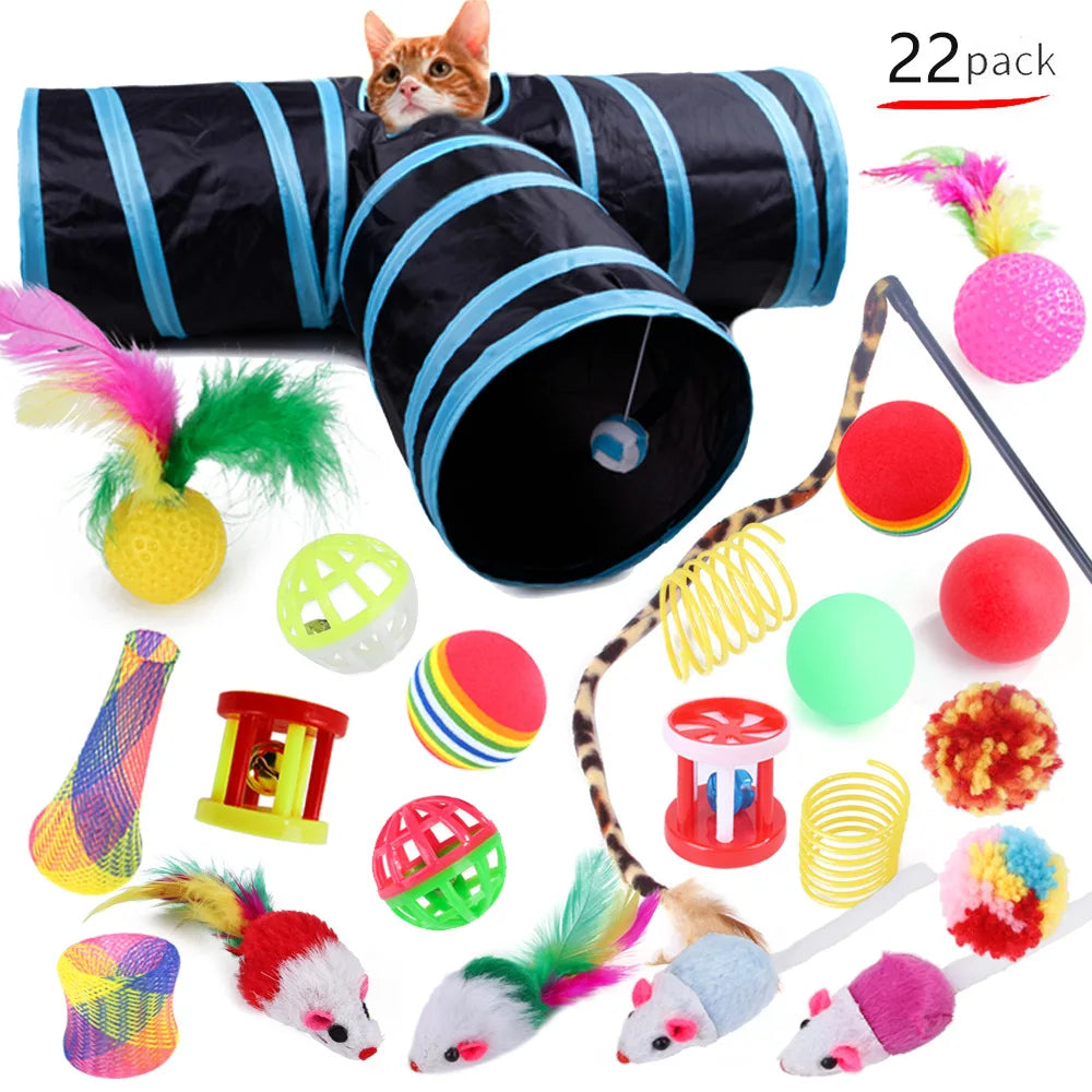 22-Pack Interactive Cat Toy Set with Tunnel Balls