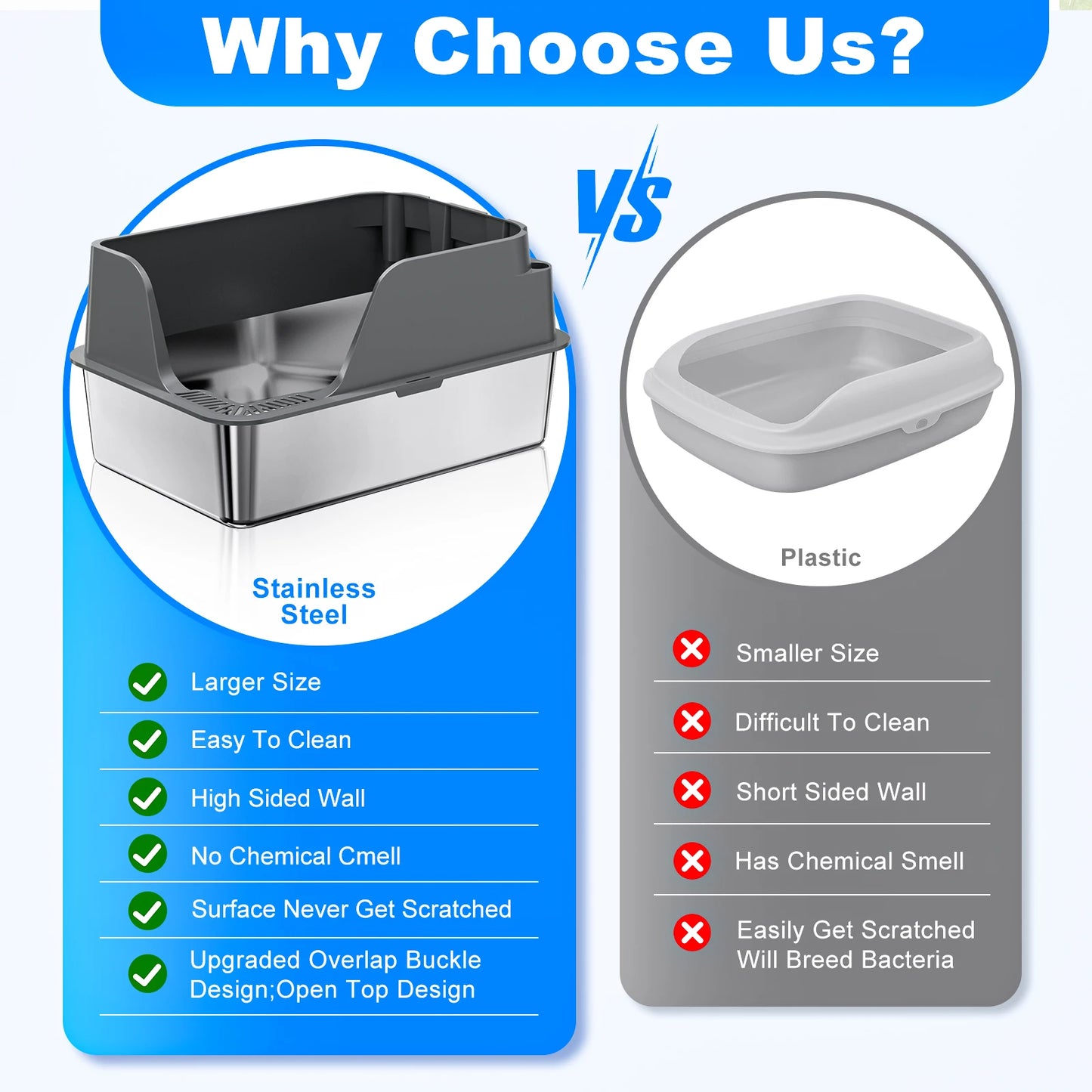 Extra Large Stainless Steel Cat Litter Box Splashproof