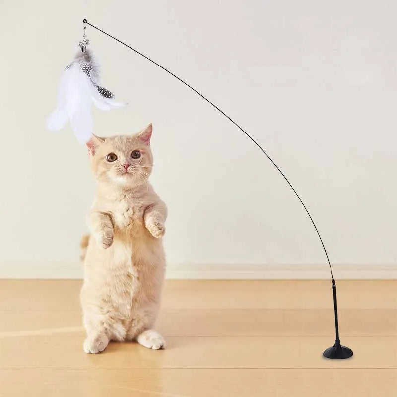Colorful Feather Bell Sucker Cat Teaser Wand Toy