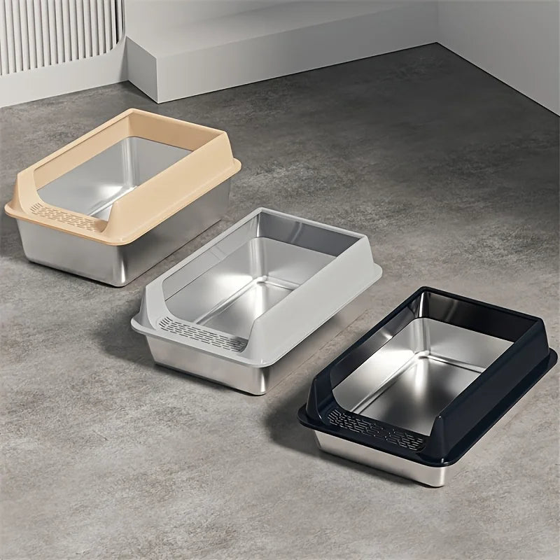 Stainless Steel Semi-Enclosed Cat Litter Box with Lid
