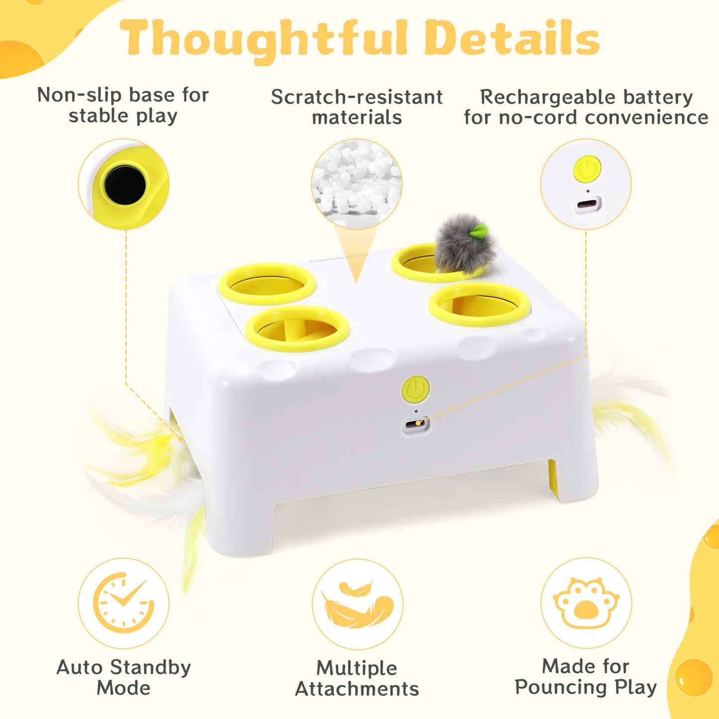 3-Mode Rechargeable Interactive Cat Toy with Feathers
