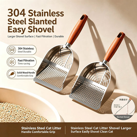 Stainless Steel Cat Litter Shovel with Long Handle