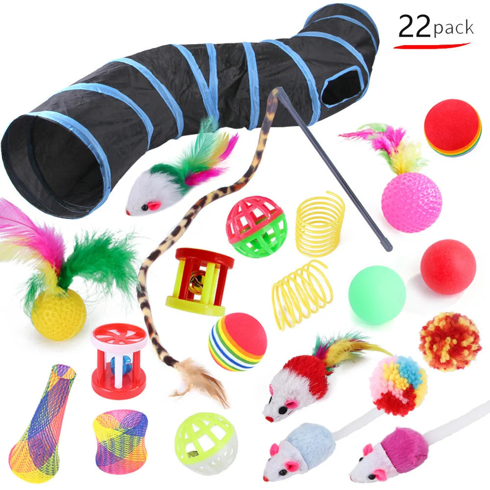 22-Pack Interactive Cat Toy Set with Tunnel Balls