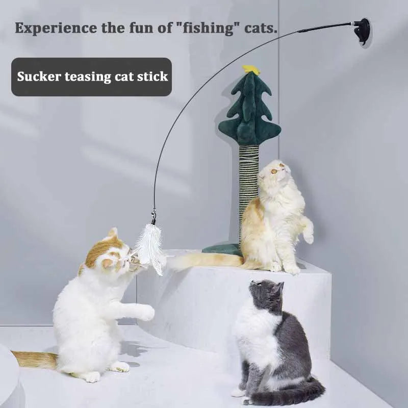 Colorful Feather Bell Sucker Cat Teaser Wand Toy
