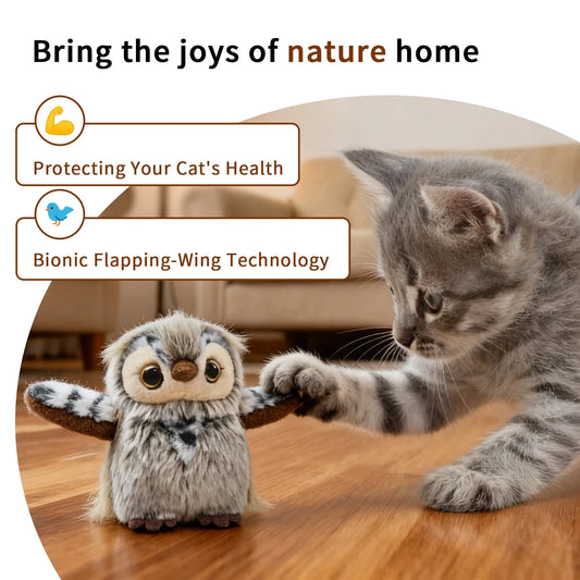 Realistic Owl Sound Cat Toy with Fluttering Wings