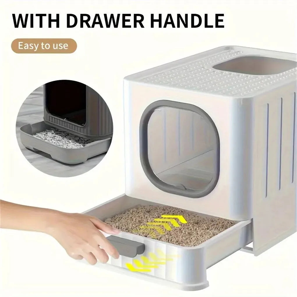 Large Enclosed Cat Litter Box with Drawer Scoop