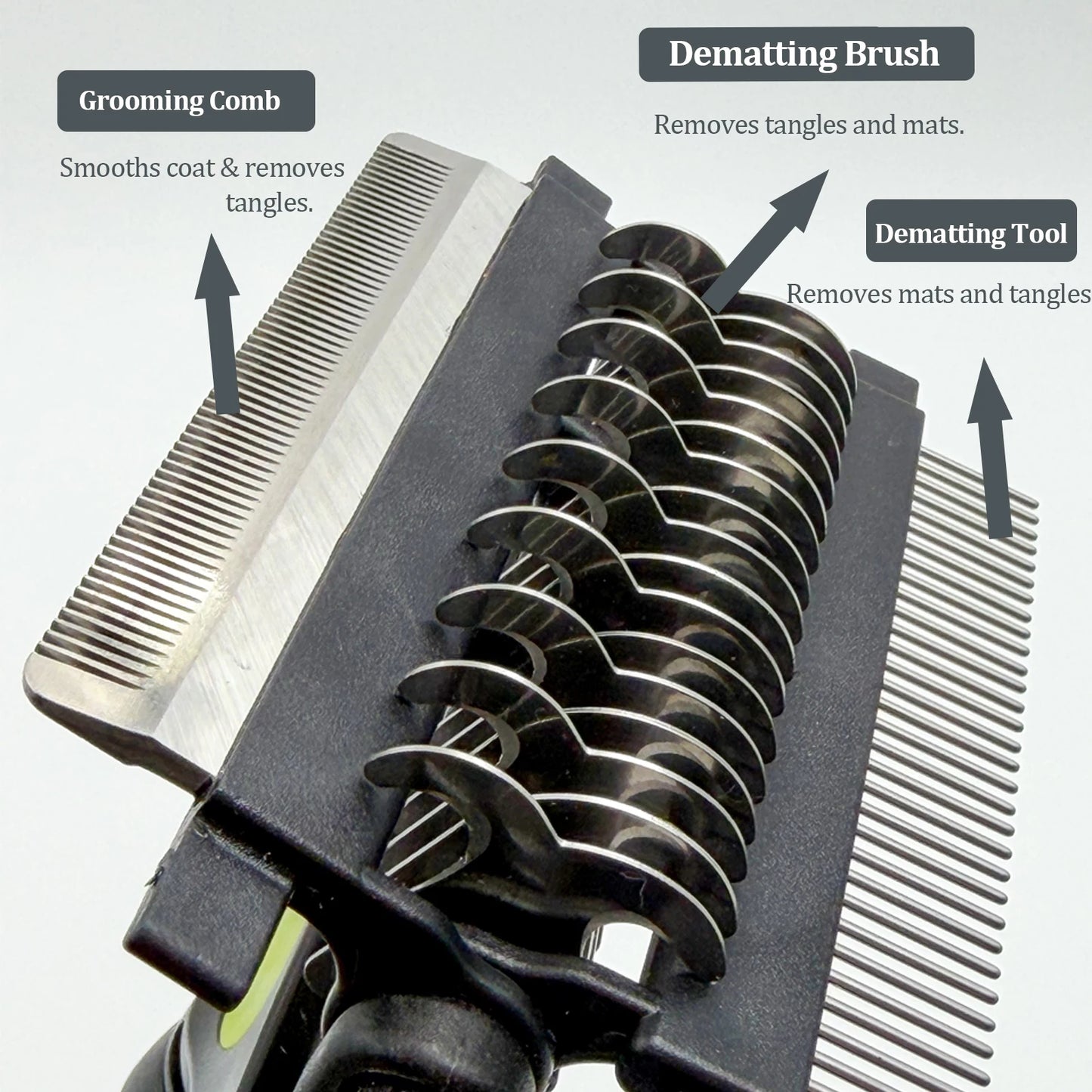 3-in-1 Pet Grooming Brush with Stainless Steel Teeth