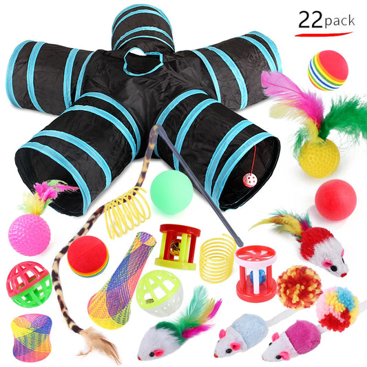 22-Pack Interactive Cat Toy Set with Tunnel Balls