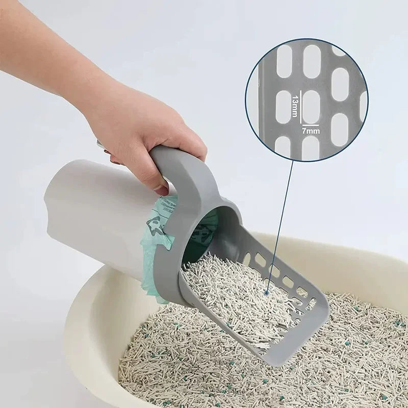 Integrated Cat Litter Scoop with Portable Waste Bin