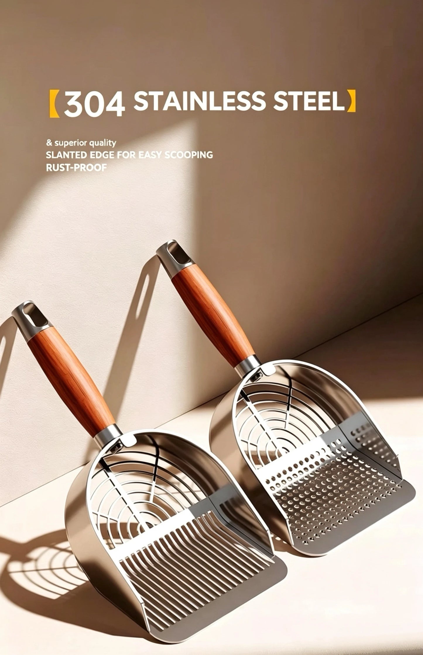 Stainless Steel Cat Litter Shovel with Long Handle