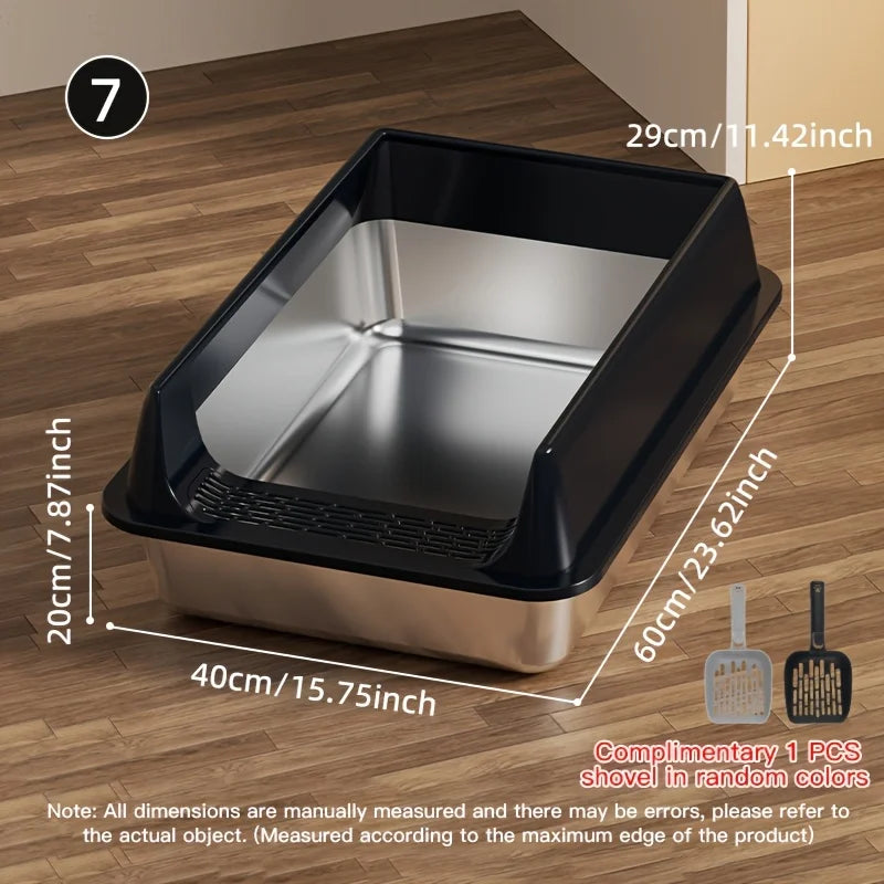 Stainless Steel Semi-Enclosed Cat Litter Box with Lid